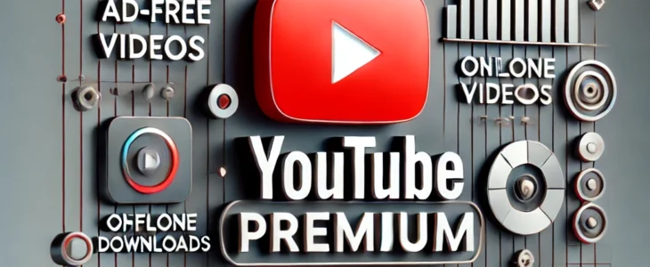 dall·e 2025 02 03 11.30.49 a sleek and modern design featuring the youtube logo with the words 'youtube premium' and various icons representing key features like ad free videos,