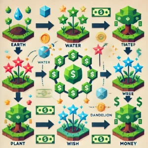 dall·e 2025 02 08 09.50.55 a visually engaging infographic showing the step by step process of crafting money in infinite craft. the image should include labeled icons represent