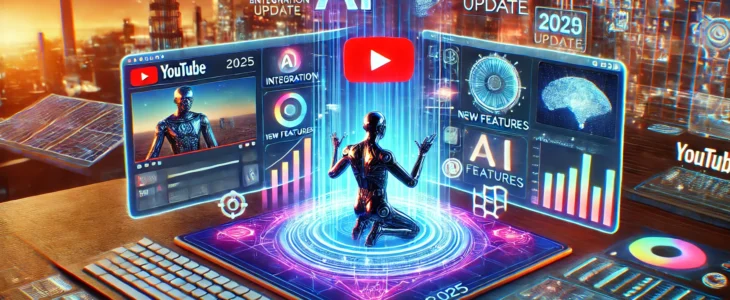 dall·e 2025 02 09 15.08.38 a futuristic representation of youtube's 2025 update, showcasing ai integration, new features, and enhanced creator support. the image includes a slee