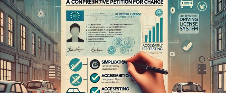 dall·e 2025 02 18 11.05.15 a digital poster depicting a formal petition for the reform of the uk driving license system. the central focus is a large, bold title in white 'refo