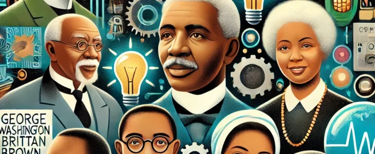 imagesdall e 2025 02 05 09.11.18 a collage illustration featuring prominent black inventors such as george washington carver madam c.j. walker garrett morgan lewis latimer marie v