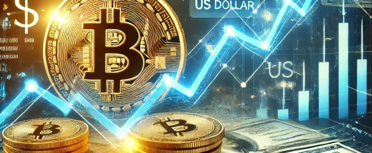 imagesdall e 2025 02 08 09.28.17 a visually engaging digital illustration showing bitcoins price movement against the us dollar. the image features a split screen concept on the lef