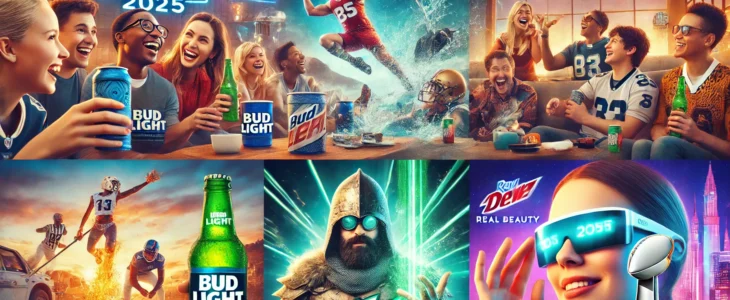 imagesdall e 2025 02 10 19.04.30 a dynamic collage featuring the top 5 super bowl 2025 ads. the image includes 1 a lively game night scene with friends laughing and drinking bud lig