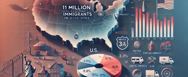 Imagesdall E 2025 03 06 09.09.39 A Digital Infographic Illustrating The Estimated 11 Million Unauthorized Immigrants In The United States. The Main Feature Is A U.s. Map With Gradient